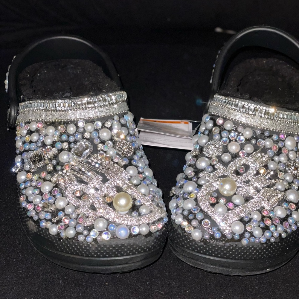 CROCS Black and Silver Embellished Sandals CUSTOM